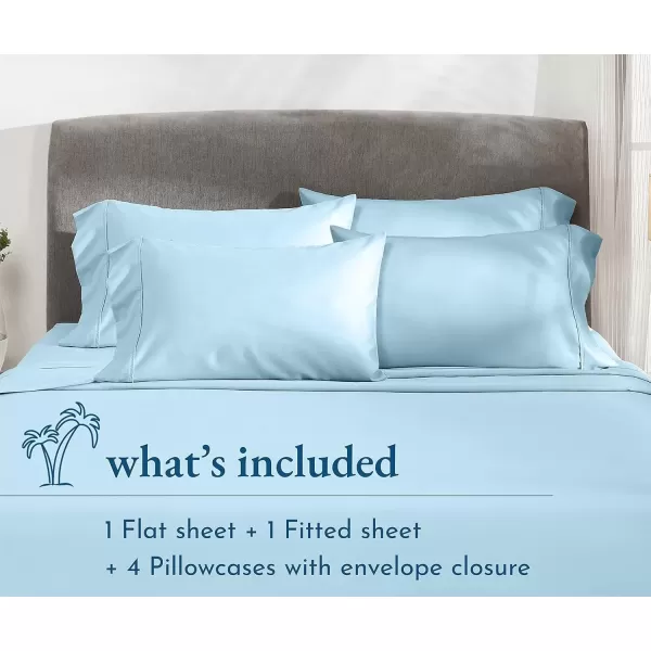 imageCalifornia Design Den Twin XL Sheets Set 400 Thread Count Sateen 100 Cotton Sheets Soft Luxury 3 Pc Dorm Rooms ampamp Adults Cooling Sheets Set Plaid SheetsSky Blue