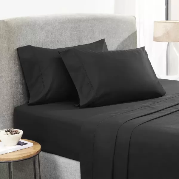 imageCalifornia Design Den Twin XL Sheets Set 400 Thread Count Sateen 100 Cotton Sheets Soft Luxury 3 Pc Dorm Rooms ampamp Adults Cooling Sheets Set Plaid SheetsBlack