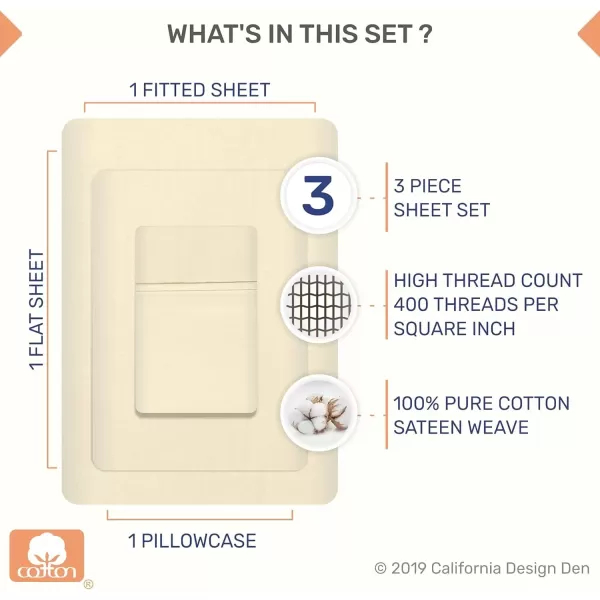 imageCalifornia Design Den Twin XL Sheets Set 400 Thread Count Sateen 100 Cotton Sheets Soft Luxury 3 Pc Dorm Rooms ampamp Adults Cooling Sheets Set Plaid SheetsVanilla Yellow