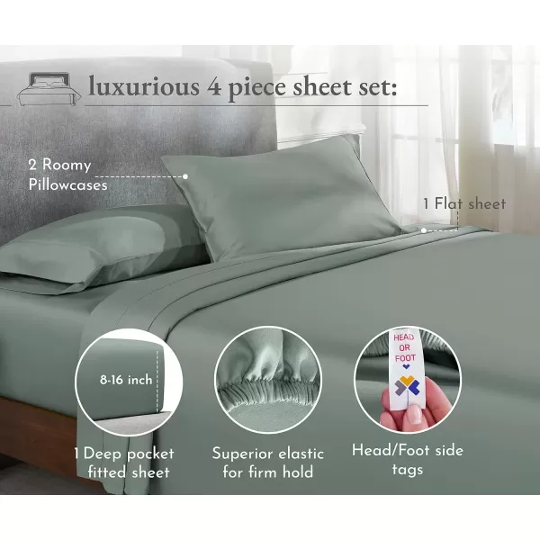 imageCalifornia Design Den Twin XL Sheets Set 400 Thread Count Sateen 100 Cotton Sheets Soft Luxury 3 Pc Dorm Rooms ampamp Adults Cooling Sheets Set Plaid SheetsSage Green