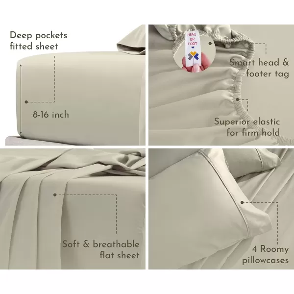 imageCalifornia Design Den Twin XL Sheets Set 400 Thread Count Sateen 100 Cotton Sheets Soft Luxury 3 Pc Dorm Rooms ampamp Adults Cooling Sheets Set Plaid SheetsTaupe