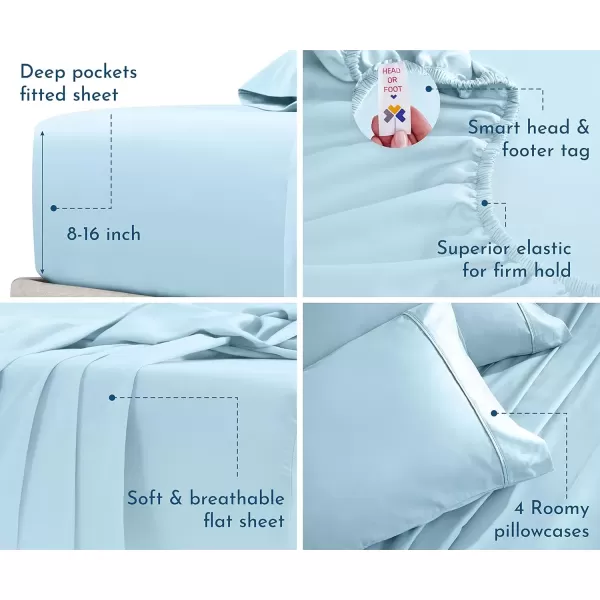 imageCalifornia Design Den Twin XL Sheets Set 400 Thread Count Sateen 100 Cotton Sheets Soft Luxury 3 Pc Dorm Rooms ampamp Adults Cooling Sheets Set Plaid SheetsSky Blue