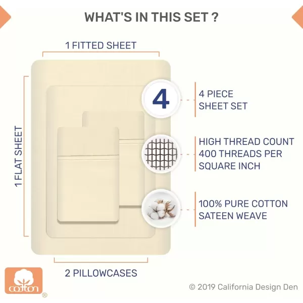 imageCalifornia Design Den Twin XL Sheets Set 400 Thread Count Sateen 100 Cotton Sheets Soft Luxury 3 Pc Dorm Rooms ampamp Adults Cooling Sheets Set Plaid SheetsVanilla Yellow
