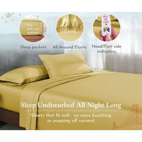 imageCalifornia Design Den Twin XL Sheets Set 400 Thread Count Sateen 100 Cotton Sheets Soft Luxury 3 Pc Dorm Rooms ampamp Adults Cooling Sheets Set Plaid SheetsSunshine Yellow