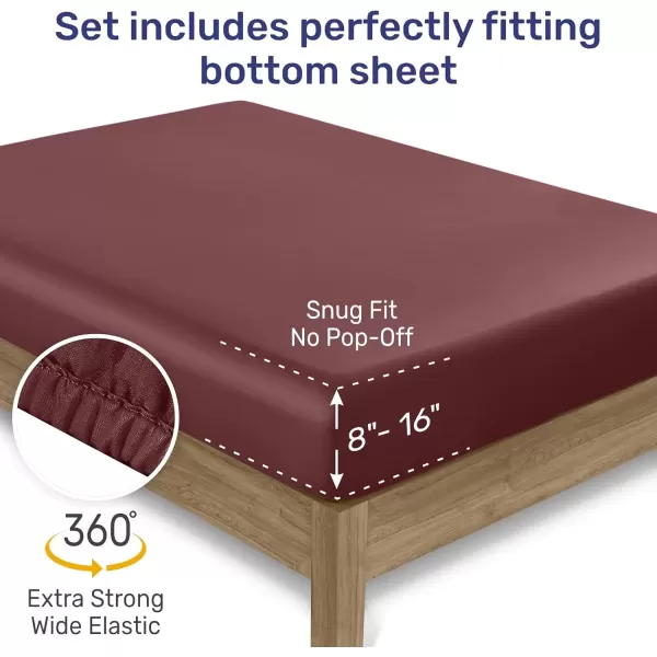 imageCalifornia Design Den Twin XL Sheets Set 400 Thread Count Sateen 100 Cotton Sheets Soft Luxury 3 Pc Dorm Rooms ampamp Adults Cooling Sheets Set Plaid SheetsPort Wine