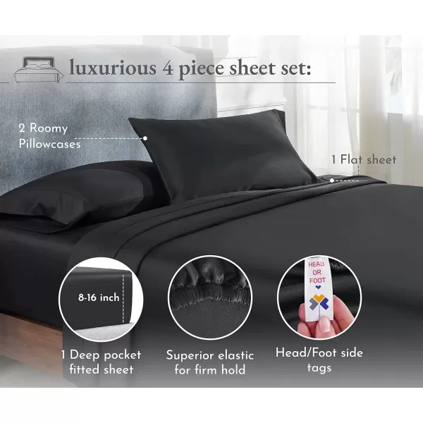 imageCalifornia Design Den Twin XL Sheets Set 400 Thread Count Sateen 100 Cotton Sheets Soft Luxury 3 Pc Dorm Rooms ampamp Adults Cooling Sheets Set Plaid SheetsBlack
