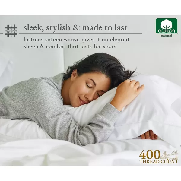 imageCalifornia Design Den Twin XL Sheets Set 400 Thread Count Sateen 100 Cotton Sheets Soft Luxury 3 Pc Dorm Rooms ampamp Adults Cooling Sheets Set Plaid SheetsBlack