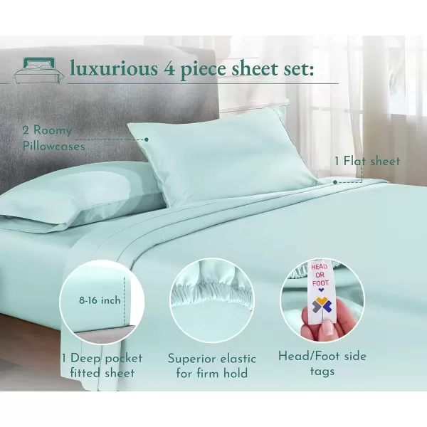 imageCalifornia Design Den Twin XL Sheets Set 400 Thread Count Sateen 100 Cotton Sheets Soft Luxury 3 Pc Dorm Rooms ampamp Adults Cooling Sheets Set Plaid SheetsSeafoam