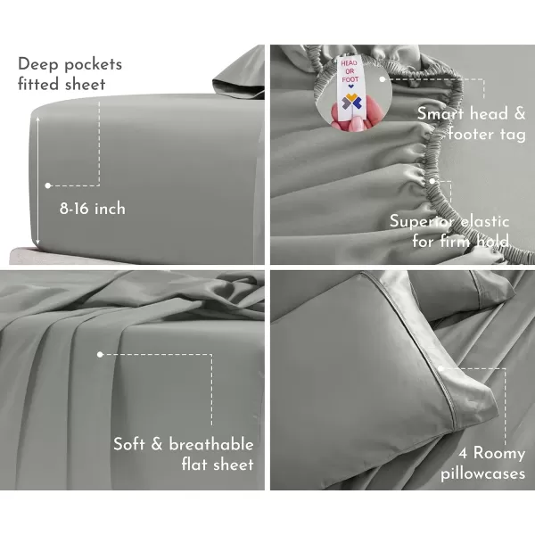 imageCalifornia Design Den Twin XL Sheets Set 400 Thread Count Sateen 100 Cotton Sheets Soft Luxury 3 Pc Dorm Rooms ampamp Adults Cooling Sheets Set Plaid SheetsSlate Gray