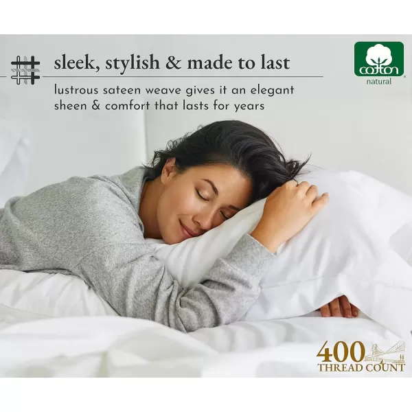 imageCalifornia Design Den Twin XL Sheets Set 400 Thread Count Sateen 100 Cotton Sheets Soft Luxury 3 Pc Dorm Rooms ampamp Adults Cooling Sheets Set Plaid SheetsSilver Sage