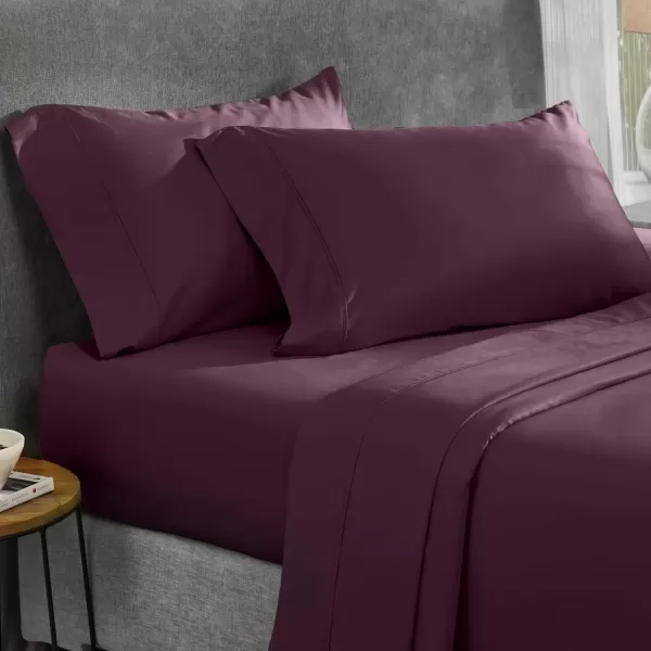 imageCalifornia Design Den Twin XL Sheets Set 400 Thread Count Sateen 100 Cotton Sheets Soft Luxury 3 Pc Dorm Rooms ampamp Adults Cooling Sheets Set Plaid SheetsSoft Plum
