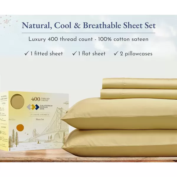 imageCalifornia Design Den Twin XL Sheets Set 400 Thread Count Sateen 100 Cotton Sheets Soft Luxury 3 Pc Dorm Rooms ampamp Adults Cooling Sheets Set Plaid SheetsSunshine Yellow