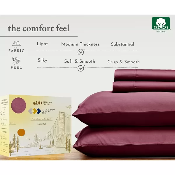 imageCalifornia Design Den Twin XL Sheets Set 400 Thread Count Sateen 100 Cotton Sheets Soft Luxury 3 Pc Dorm Rooms ampamp Adults Cooling Sheets Set Plaid SheetsBurgundy Red