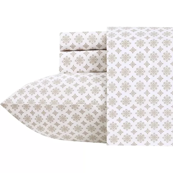 imageCalifornia Design Den Twin XL Sheets Set 400 Thread Count Sateen 100 Cotton Sheets Soft Luxury 3 Pc Dorm Rooms ampamp Adults Cooling Sheets Set Plaid SheetsMedallion Taupe