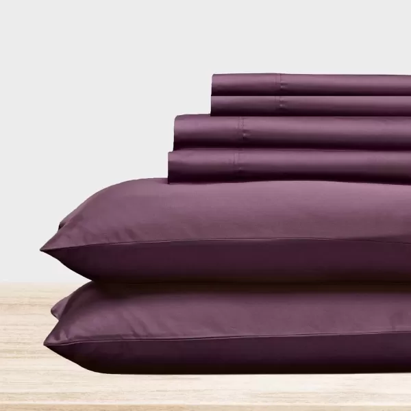 imageCalifornia Design Den Twin XL Sheets Set 400 Thread Count Sateen 100 Cotton Sheets Soft Luxury 3 Pc Dorm Rooms ampamp Adults Cooling Sheets Set Plaid SheetsSoft Plum