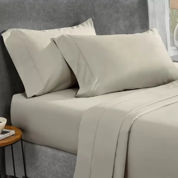 imageCalifornia Design Den Twin XL Sheets Set 400 Thread Count Sateen 100 Cotton Sheets Soft Luxury 3 Pc Dorm Rooms ampamp Adults Cooling Sheets Set Plaid SheetsTaupe