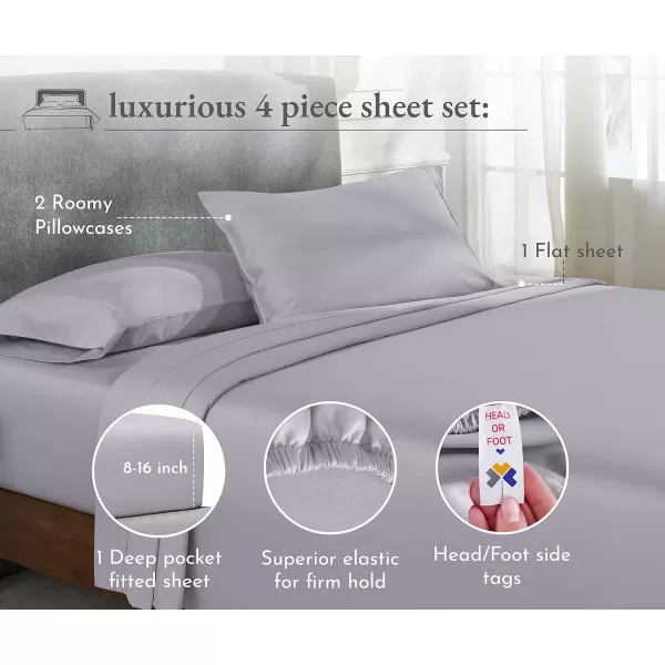 imageCalifornia Design Den Twin XL Sheets Set 400 Thread Count Sateen 100 Cotton Sheets Soft Luxury 3 Pc Dorm Rooms ampamp Adults Cooling Sheets Set Plaid SheetsLavender Gray