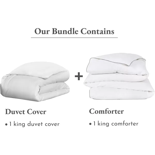 imageKing Size Comforter ampamp Duvet Cover Bundle  Luxury 400 Thread Count 100 Cotton Sateen Duvet Cover with AllSeason Down Alt Comforter White