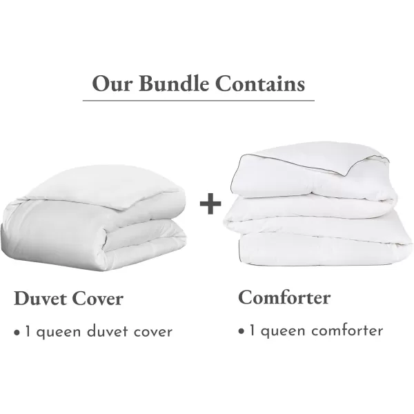 imageQueen Size Comforter ampamp Duvet Cover Bundle  Luxury 400 Thread Count 100 Cotton Sateen Duvet Cover with AllSeason Down Alt Comforter White