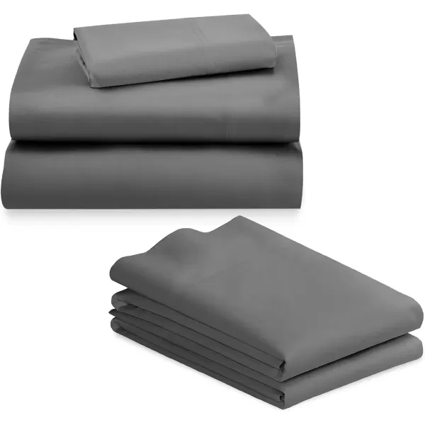 image5 Piece Twin XL Size Sheet Set with 3 Pillowcases 600 Thread Count 100 Cotton Sateen Grey