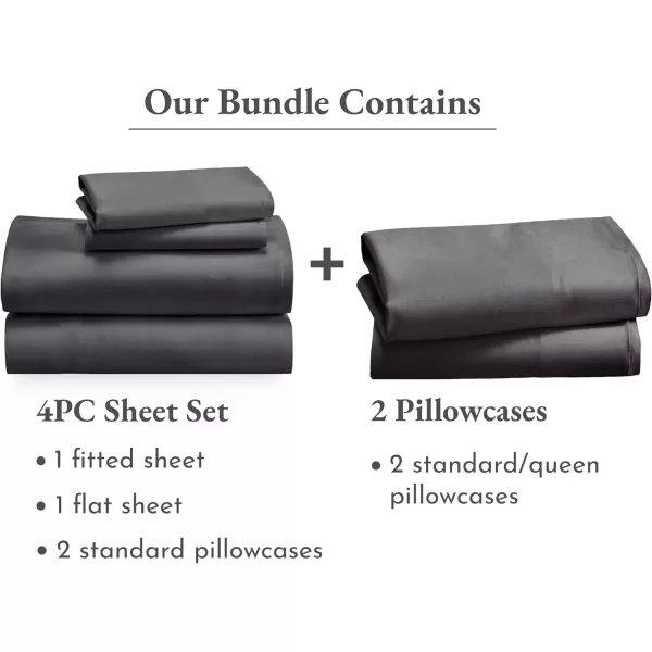 image6 Piece Full Size Sheet Set with 4 Pillowcases  Soft 100 Cotton Sateen Grey