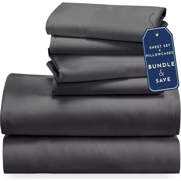 image6 Piece Full Size Sheet Set with 4 Pillowcases  Soft 100 Cotton Sateen Grey
