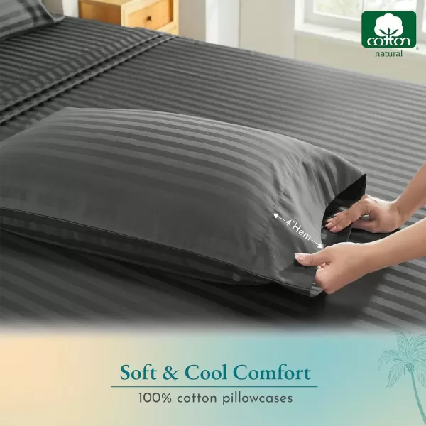 imageCALIFORNIA DESIGN DEN Soft ampamp Silky 500 Thread Count 100 Cotton is Cool ampamp Smooth White Pillowcases Queen Size Fits Standard ampamp Queen Pillows Pure White11  Grey Striped