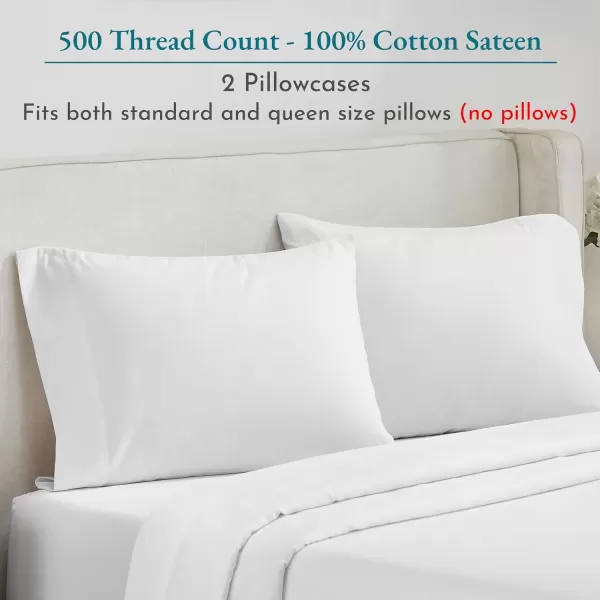 imageCALIFORNIA DESIGN DEN Soft ampamp Silky 500 Thread Count 100 Cotton is Cool ampamp Smooth White Pillowcases Queen Size Fits Standard ampamp Queen Pillows Pure White01  White