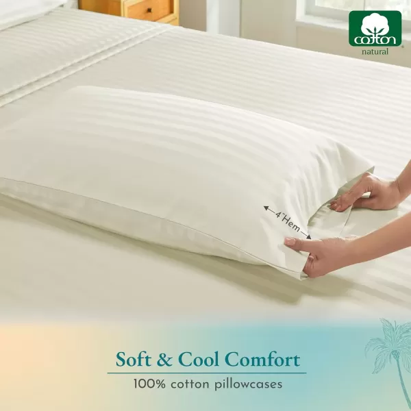 imageCALIFORNIA DESIGN DEN Soft ampamp Silky 500 Thread Count 100 Cotton is Cool ampamp Smooth White Pillowcases Queen Size Fits Standard ampamp Queen Pillows Pure White06  Ivory Striped