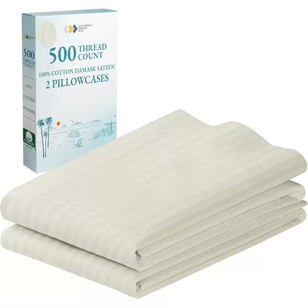 imageCALIFORNIA DESIGN DEN Soft ampamp Silky 500 Thread Count 100 Cotton is Cool ampamp Smooth White Pillowcases Queen Size Fits Standard ampamp Queen Pillows Pure White06  Ivory Striped