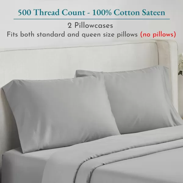 imageCALIFORNIA DESIGN DEN Soft ampamp Silky 500 Thread Count 100 Cotton is Cool ampamp Smooth White Pillowcases Queen Size Fits Standard ampamp Queen Pillows Pure White03  Light Grey