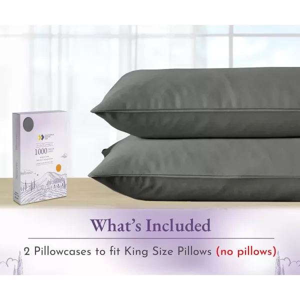 imageCalifornia Design Den 1000 Thread Count Soft ampamp Smooth 100 Cotton Sateen Weave HotelQuality Set of 2 Classic Style Bright White Pillow Cases Standard Size Fits Std ampamp Queen Size PillowsGrey
