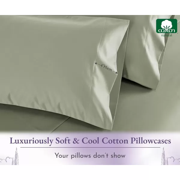 imageCalifornia Design Den 1000 Thread Count Soft ampamp Smooth 100 Cotton Sateen Weave HotelQuality Set of 2 Classic Style Bright White Pillow Cases Standard Size Fits Std ampamp Queen Size PillowsSage Green