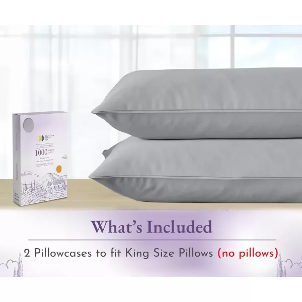 imageCalifornia Design Den 1000 Thread Count Soft ampamp Smooth 100 Cotton Sateen Weave HotelQuality Set of 2 Classic Style Bright White Pillow Cases Standard Size Fits Std ampamp Queen Size PillowsLight Grey