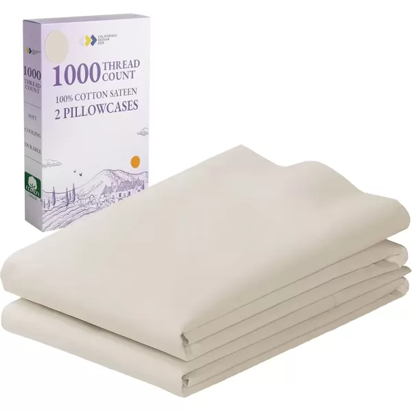 imageCalifornia Design Den 1000 Thread Count Soft ampamp Smooth 100 Cotton Sateen Weave HotelQuality Set of 2 Classic Style Bright White Pillow Cases Standard Size Fits Std ampamp Queen Size PillowsIvory