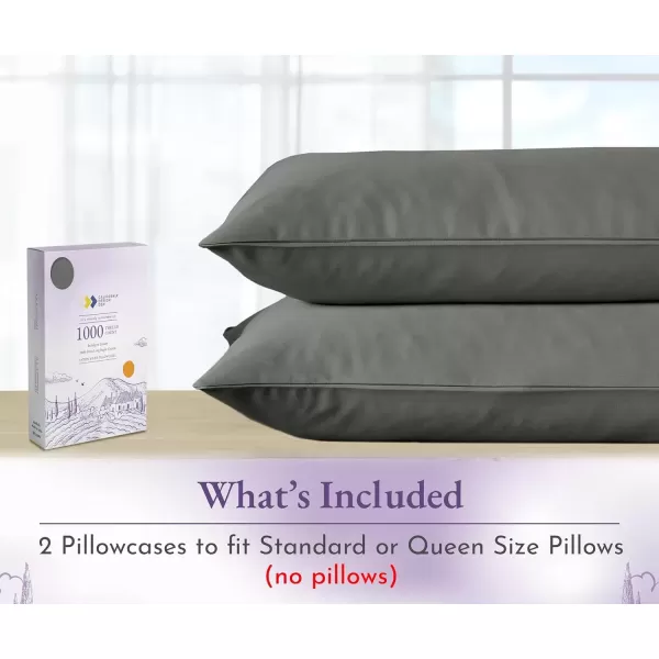 imageCalifornia Design Den 1000 Thread Count Soft ampamp Smooth 100 Cotton Sateen Weave HotelQuality Set of 2 Classic Style Bright White Pillow Cases Standard Size Fits Std ampamp Queen Size PillowsGrey