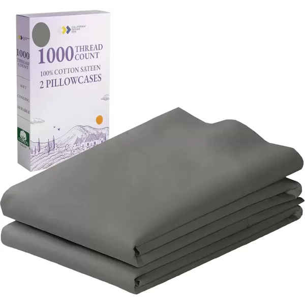 imageCalifornia Design Den 1000 Thread Count Soft ampamp Smooth 100 Cotton Sateen Weave HotelQuality Set of 2 Classic Style Bright White Pillow Cases Standard Size Fits Std ampamp Queen Size PillowsGrey