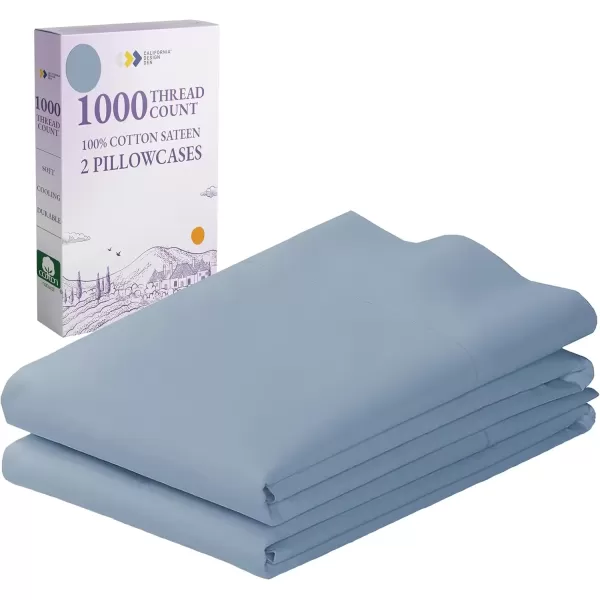 imageCalifornia Design Den 1000 Thread Count Soft ampamp Smooth 100 Cotton Sateen Weave HotelQuality Set of 2 Classic Style Bright White Pillow Cases Standard Size Fits Std ampamp Queen Size PillowsBlue