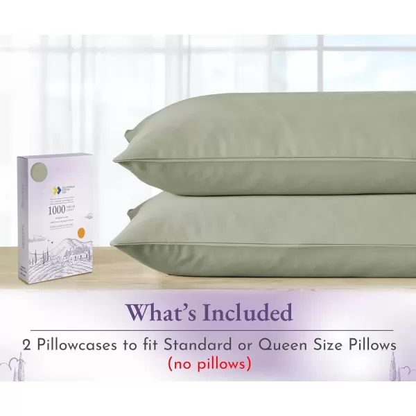 imageCalifornia Design Den 1000 Thread Count Soft ampamp Smooth 100 Cotton Sateen Weave HotelQuality Set of 2 Classic Style Bright White Pillow Cases Standard Size Fits Std ampamp Queen Size PillowsSage Green