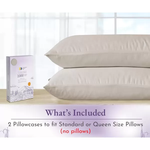 imageCalifornia Design Den 1000 Thread Count Soft ampamp Smooth 100 Cotton Sateen Weave HotelQuality Set of 2 Classic Style Bright White Pillow Cases Standard Size Fits Std ampamp Queen Size PillowsBeige