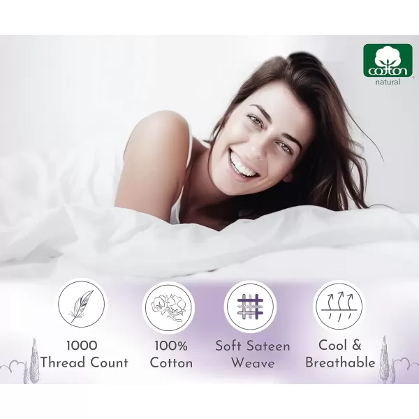 imageCalifornia Design Den 1000 Thread Count Soft ampamp Smooth 100 Cotton Sateen Weave HotelQuality Set of 2 Classic Style Bright White Pillow Cases Standard Size Fits Std ampamp Queen Size PillowsBlue