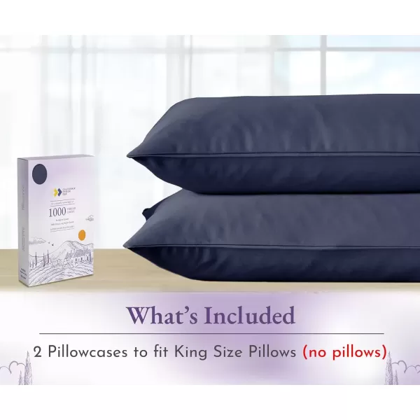 imageCalifornia Design Den 1000 Thread Count Soft ampamp Smooth 100 Cotton Sateen Weave HotelQuality Set of 2 Classic Style Bright White Pillow Cases Standard Size Fits Std ampamp Queen Size PillowsNavy Blue