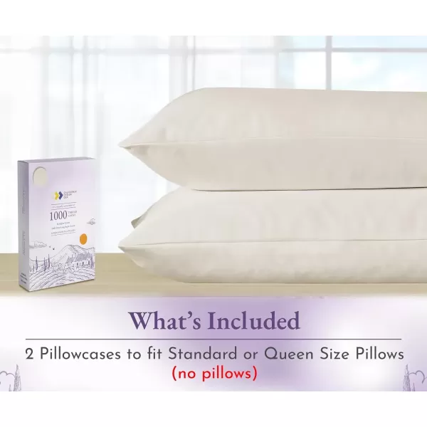 imageCalifornia Design Den 1000 Thread Count Soft ampamp Smooth 100 Cotton Sateen Weave HotelQuality Set of 2 Classic Style Bright White Pillow Cases Standard Size Fits Std ampamp Queen Size PillowsIvory