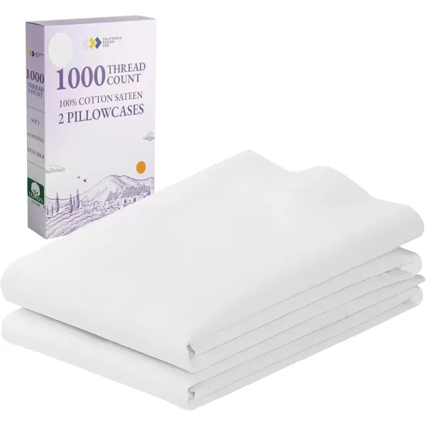 imageCalifornia Design Den 1000 Thread Count Soft ampamp Smooth 100 Cotton Sateen Weave HotelQuality Set of 2 Classic Style Bright White Pillow Cases Standard Size Fits Std ampamp Queen Size PillowsBright White