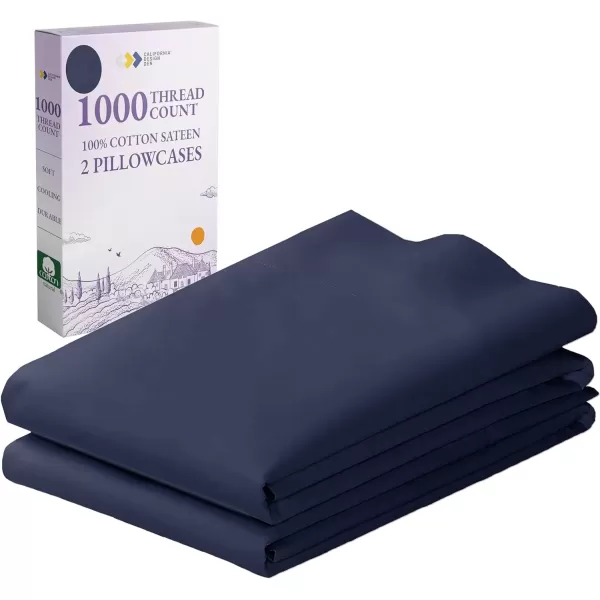 imageCalifornia Design Den 1000 Thread Count Soft ampamp Smooth 100 Cotton Sateen Weave HotelQuality Set of 2 Classic Style Bright White Pillow Cases Standard Size Fits Std ampamp Queen Size PillowsNavy Blue