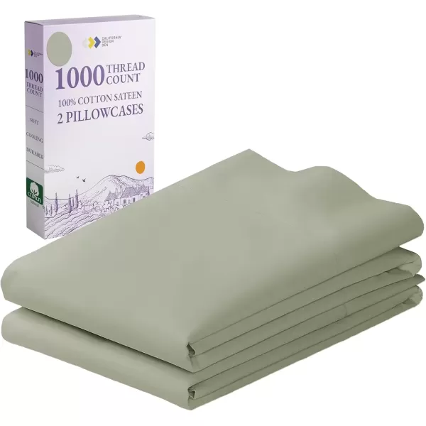 imageCalifornia Design Den 1000 Thread Count Soft ampamp Smooth 100 Cotton Sateen Weave HotelQuality Set of 2 Classic Style Bright White Pillow Cases Standard Size Fits Std ampamp Queen Size PillowsSage Green