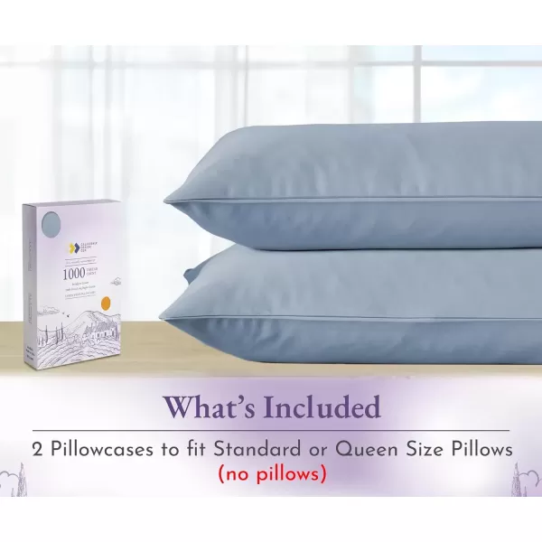 imageCalifornia Design Den 1000 Thread Count Soft ampamp Smooth 100 Cotton Sateen Weave HotelQuality Set of 2 Classic Style Bright White Pillow Cases Standard Size Fits Std ampamp Queen Size PillowsBlue