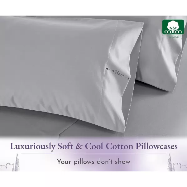 imageCalifornia Design Den 1000 Thread Count Soft ampamp Smooth 100 Cotton Sateen Weave HotelQuality Set of 2 Classic Style Bright White Pillow Cases Standard Size Fits Std ampamp Queen Size PillowsLight Grey