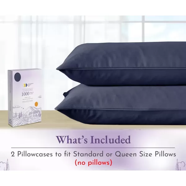 imageCalifornia Design Den 1000 Thread Count Soft ampamp Smooth 100 Cotton Sateen Weave HotelQuality Set of 2 Classic Style Bright White Pillow Cases Standard Size Fits Std ampamp Queen Size PillowsNavy Blue