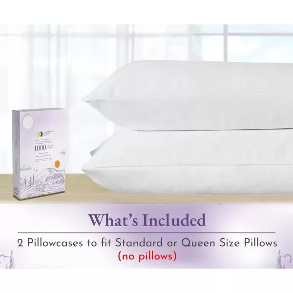 imageCalifornia Design Den 1000 Thread Count Soft ampamp Smooth 100 Cotton Sateen Weave HotelQuality Set of 2 Classic Style Bright White Pillow Cases Standard Size Fits Std ampamp Queen Size PillowsBright White